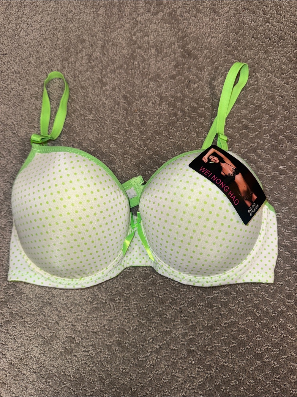 BNWT 34D Lime Green Polka Dot Underwire Bra